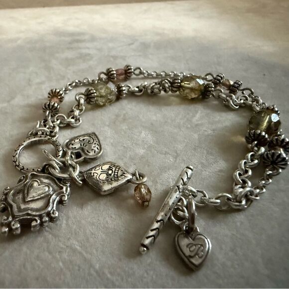 Brighton Heart Charm Bracelet Beaded Double Strand Toggle Clasp 8” - Picture 3 of 17